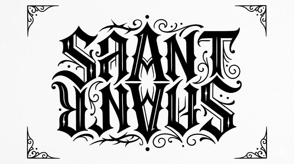 Double meaning ambigram tattoo showing Saint and Sinner
