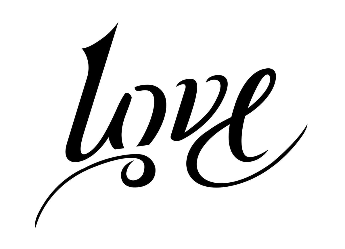 A high-quality love pain ambigram tattoo design in gothic style