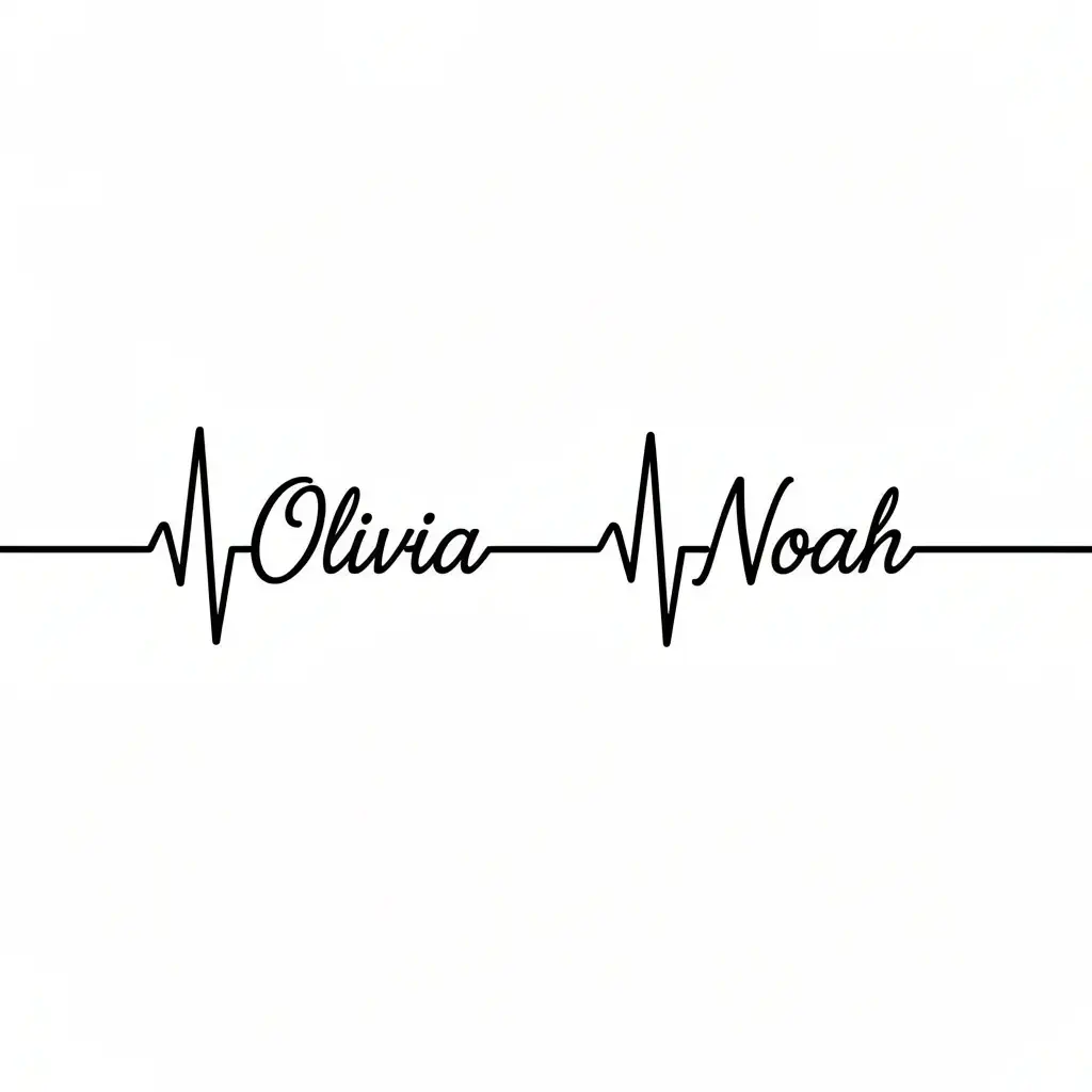 Heartbeat name tattoo design for Olivia and Noah on inner forearm